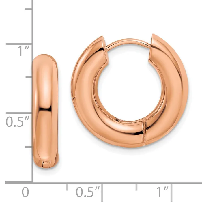 TreasureFineJewelers Earrings Stainless Steel Polished Rose IPplated 5mm Hinged Hoop Earrings