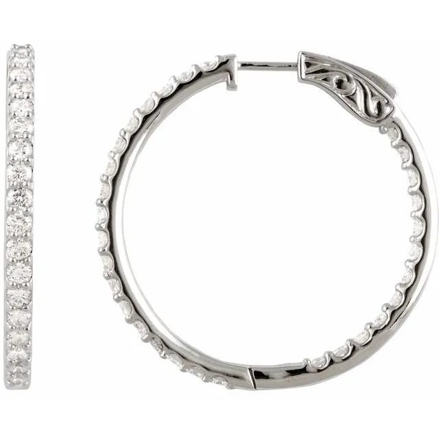 TreasureFineJewelers Earrings Sterling Silver 345 mm Imitation White Cubic Zirconia InsideOutside Hinged Hoop Earrings TreasureFineJewelers Earrings Sterling Silver 345 mm Imitation White Cubic Zirconia InsideOutside Hinged Hoop Earrings
