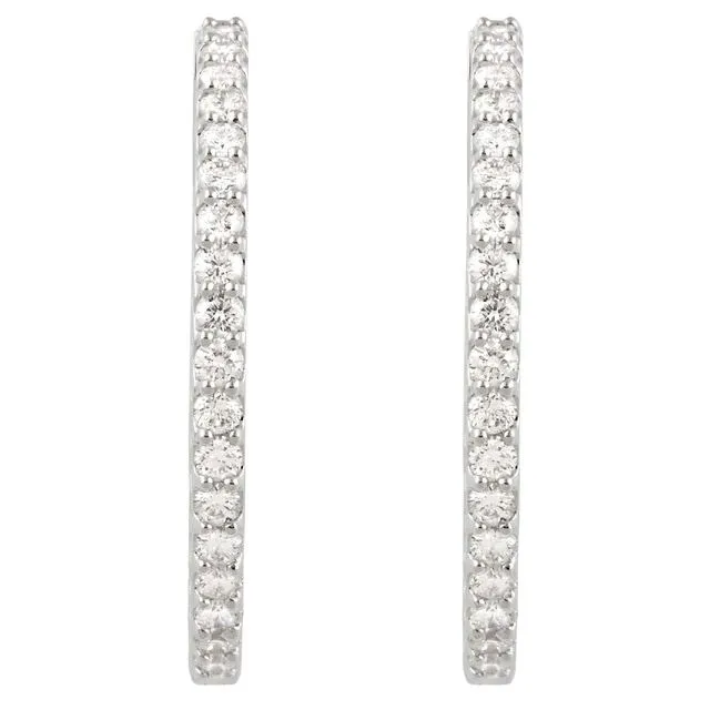 TreasureFineJewelers Earrings Sterling Silver 345 mm Imitation White Cubic Zirconia InsideOutside Hinged Hoop Earrings