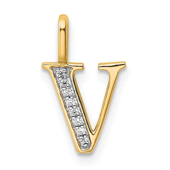 TreasureFineJewelers Necklaces 10k Yellow Gold Diamond Letter V Initial Pendant TreasureFineJewelers Necklaces 10k Yellow Gold Diamond Letter V Initial Pendant