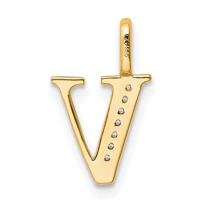 TreasureFineJewelers Necklaces 10k Yellow Gold Diamond Letter V Initial Pendant