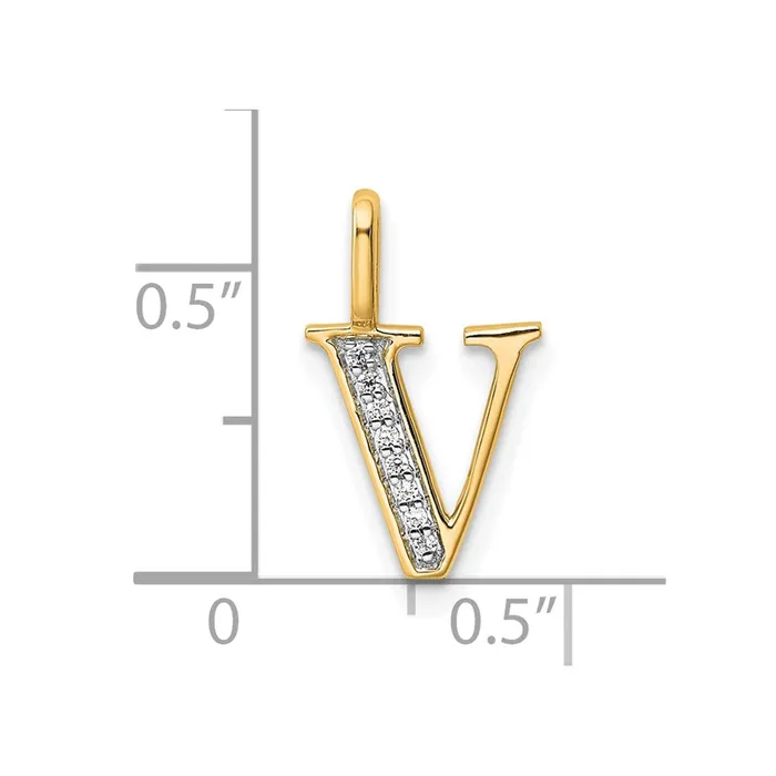 TreasureFineJewelers Necklaces 10k Yellow Gold Diamond Letter V Initial Pendant