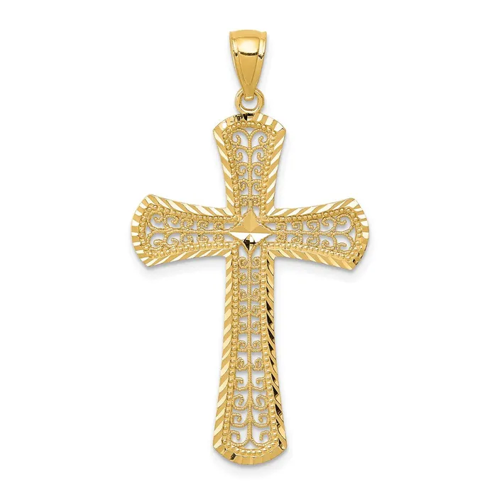 TreasureFineJewelers Necklaces 14k Diamondcut Filigree Cross Pendant