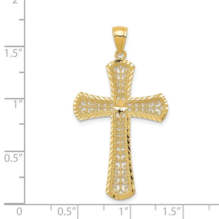 TreasureFineJewelers Necklaces 14k Diamondcut Filigree Cross Pendant