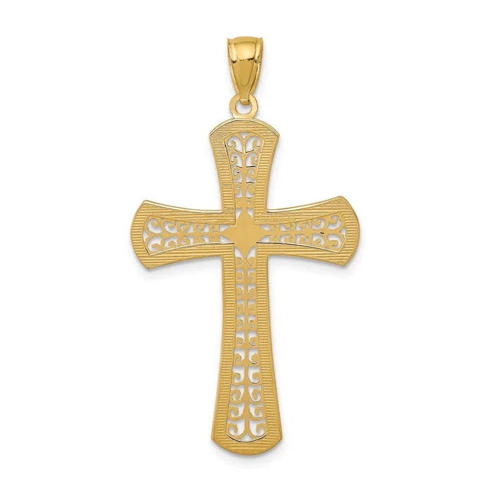 TreasureFineJewelers Necklaces 14k Diamondcut Filigree Cross Pendant