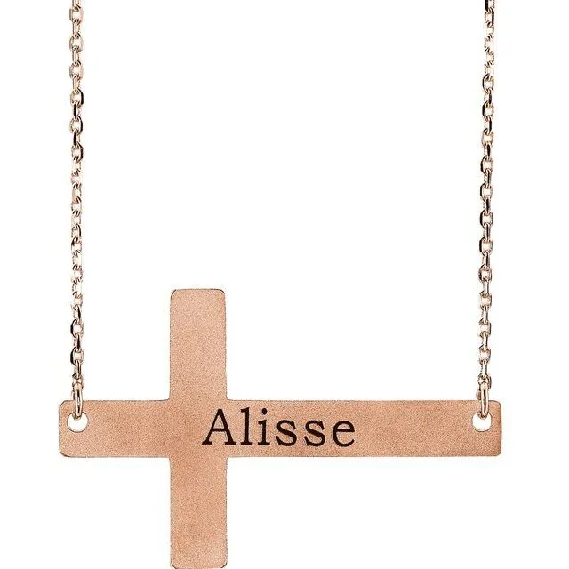 TreasureFineJewelers Necklaces 14K Rose Gold Sideways Cross 1618 Necklace TreasureFineJewelers Necklaces 14K Rose Gold Sideways Cross 1618 Necklace