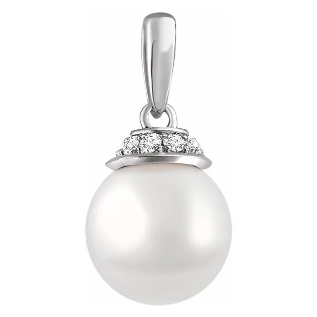TreasureFineJewelers Necklaces 14K White Freshwater Cultured Pearl 08 CTW Diamond Pendant TreasureFineJewelers Necklaces 14K White Freshwater Cultured Pearl 08 CTW Diamond Pendant