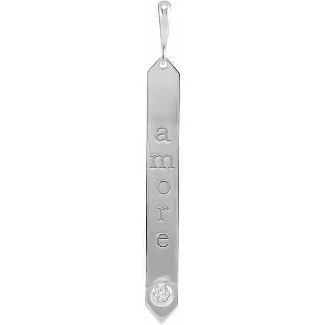TreasureFineJewelers Necklaces 14K White Gold 03 CTW Natural Diamond Engravable Bar Pendant