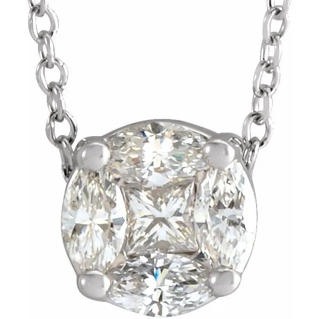 TreasureFineJewelers Necklaces 14K White Gold 13 CTW Natural Diamond Cluster 1618 Necklace TreasureFineJewelers Necklaces 14K White Gold 13 CTW Natural Diamond Cluster 1618 Necklace