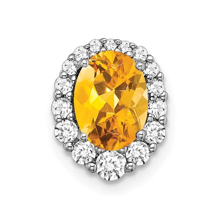 TreasureFineJewelers Necklaces 14k White Gold Oval Citrine and Diamond Halo Chain Slide TreasureFineJewelers Necklaces 14k White Gold Oval Citrine and Diamond Halo Chain Slide