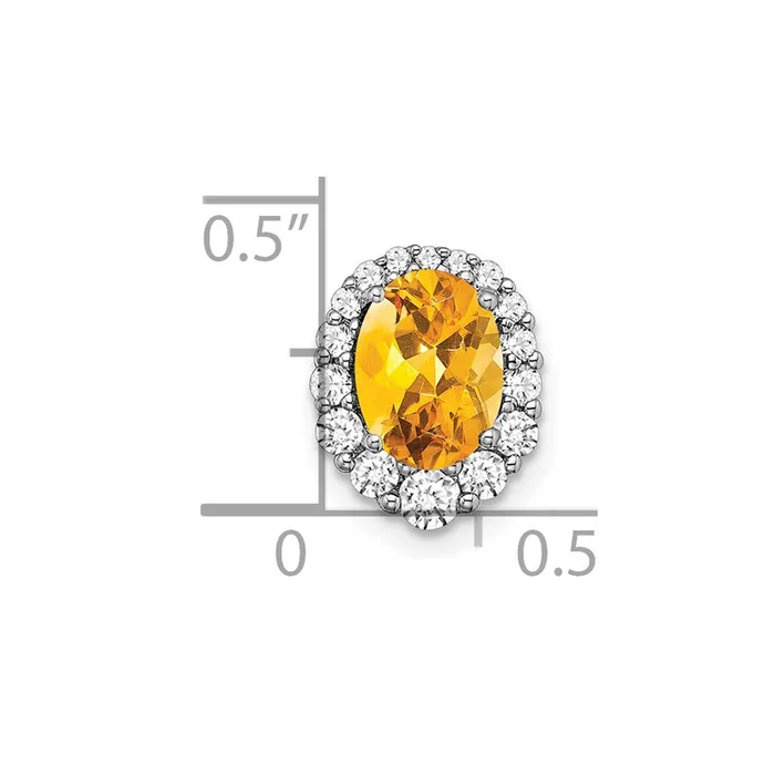 TreasureFineJewelers Necklaces 14k White Gold Oval Citrine and Diamond Halo Chain Slide