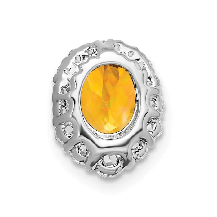 TreasureFineJewelers Necklaces 14k White Gold Oval Citrine and Diamond Halo Chain Slide