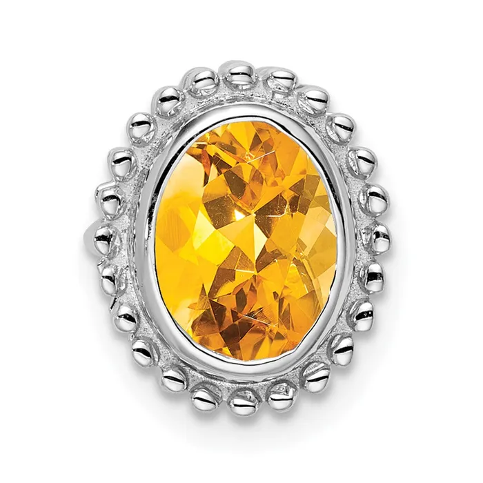 TreasureFineJewelers Necklaces 14k White Gold Oval Citrine Chain Slide