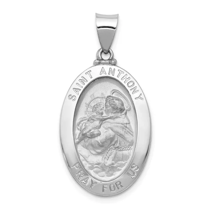 TreasureFineJewelers Necklaces 14k White Gold PolishedSatin St Anthony Medal Hollow Pendant TreasureFineJewelers Necklaces 14k White Gold PolishedSatin St Anthony Medal Hollow Pendant