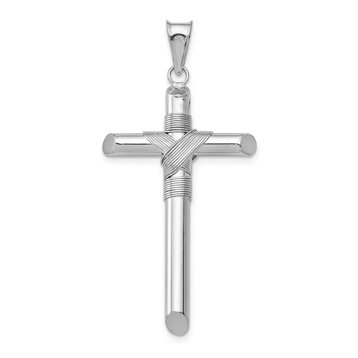 TreasureFineJewelers Necklaces 14K White Gold wCenter Wrap Tube Cross Pendant TreasureFineJewelers Necklaces 14K White Gold wCenter Wrap Tube Cross Pendant