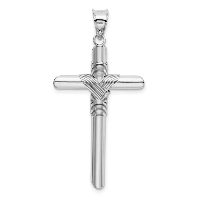 TreasureFineJewelers Necklaces 14K White Gold wCenter Wrap Tube Cross Pendant