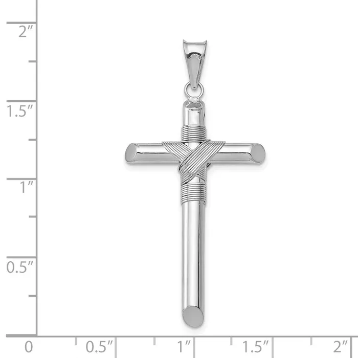 TreasureFineJewelers Necklaces 14K White Gold wCenter Wrap Tube Cross Pendant