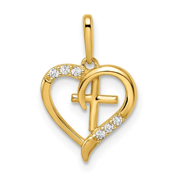 TreasureFineJewelers Necklaces 14k Yellow Gold CZ Heart with Cross Pendant TreasureFineJewelers Necklaces 14k Yellow Gold CZ Heart with Cross Pendant