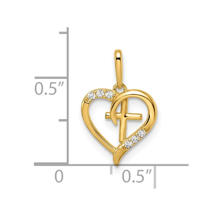 TreasureFineJewelers Necklaces 14k Yellow Gold CZ Heart with Cross Pendant