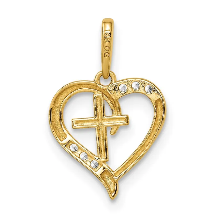 TreasureFineJewelers Necklaces 14k Yellow Gold CZ Heart with Cross Pendant