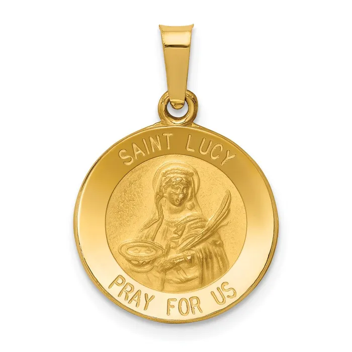 TreasureFineJewelers Necklaces 14k Yellow Gold Polished and Satin St Lucy Medal Hollow Pendant TreasureFineJewelers Necklaces 14k Yellow Gold Polished and Satin St Lucy Medal Hollow Pendant