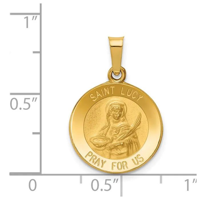 TreasureFineJewelers Necklaces 14k Yellow Gold Polished and Satin St Lucy Medal Hollow Pendant