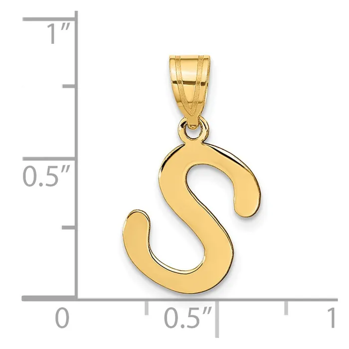 TreasureFineJewelers Necklaces 14k Yellow Gold Polished Bubble Letter S Initial Pendant