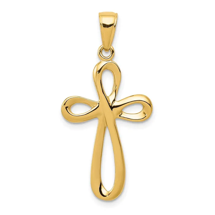 TreasureFineJewelers Necklaces 14k Yellow Gold Polished Cross Pendant