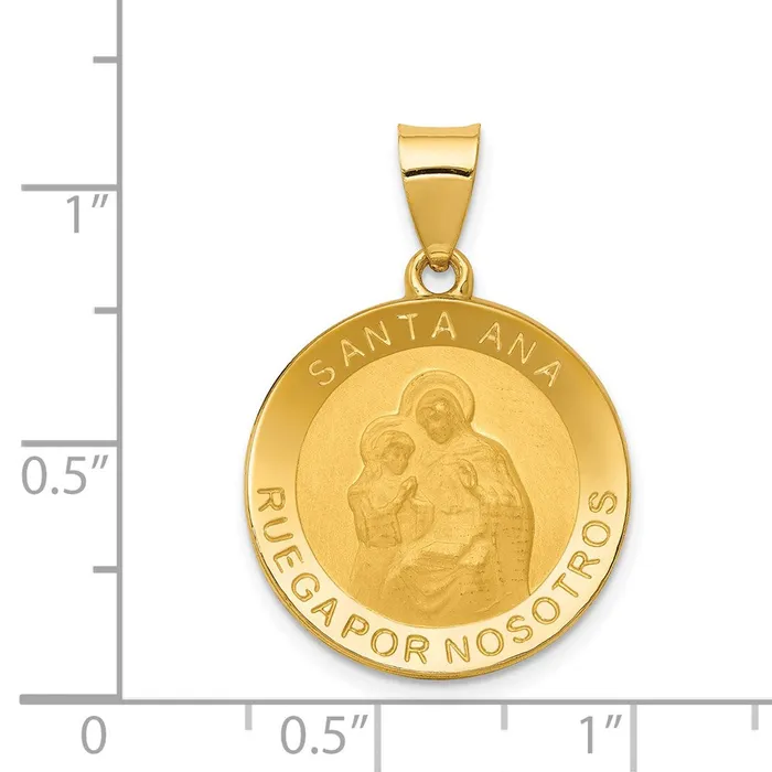 TreasureFineJewelers Necklaces 14k Yellow Gold PolishedSatin Hollow Spanish Saint Anne Medal Pendant