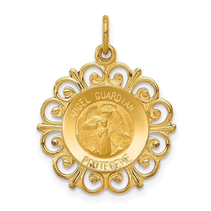 TreasureFineJewelers Necklaces 14k Yellow Gold PolishedSatin Spanish Guardian Angel Medal Hollow Pendant TreasureFineJewelers Necklaces 14k Yellow Gold PolishedSatin Spanish Guardian Angel Medal Hollow Pendant