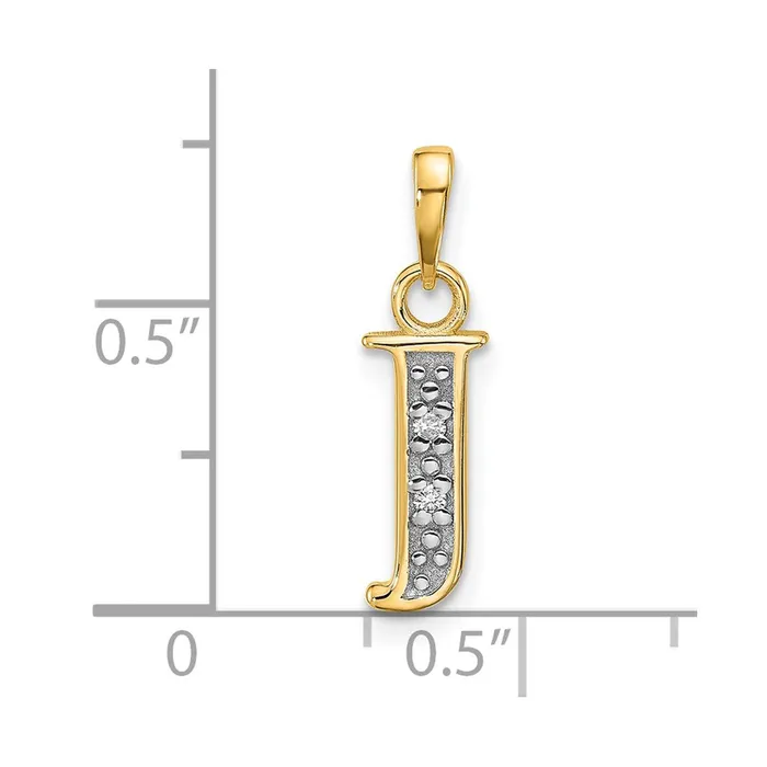 TreasureFineJewelers Necklaces 14k Yellow Gold Rhodium with Rhodium Diamond Letter J Initial Pendant