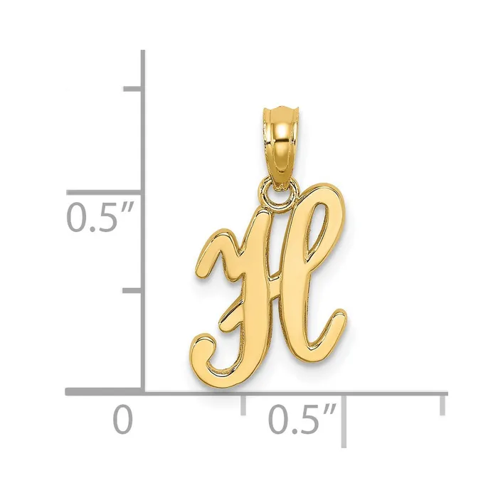 TreasureFineJewelers Necklaces 14k Yellow Gold Script Letter H Initial Pendant