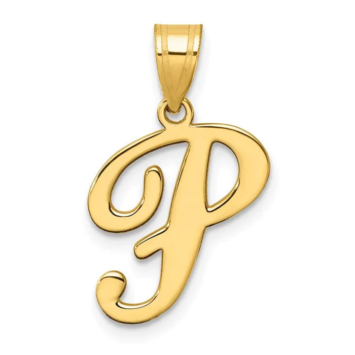 TreasureFineJewelers Necklaces 14k Yellow Gold Script Letter P Initial Pendant TreasureFineJewelers Necklaces 14k Yellow Gold Script Letter P Initial Pendant