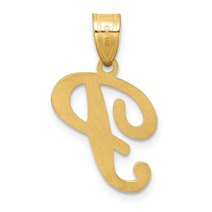 TreasureFineJewelers Necklaces 14k Yellow Gold Script Letter P Initial Pendant