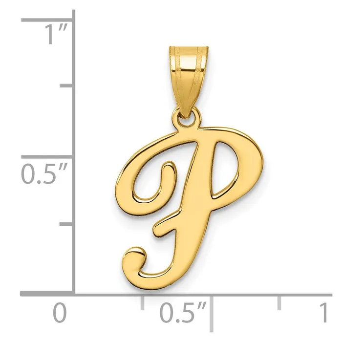 TreasureFineJewelers Necklaces 14k Yellow Gold Script Letter P Initial Pendant