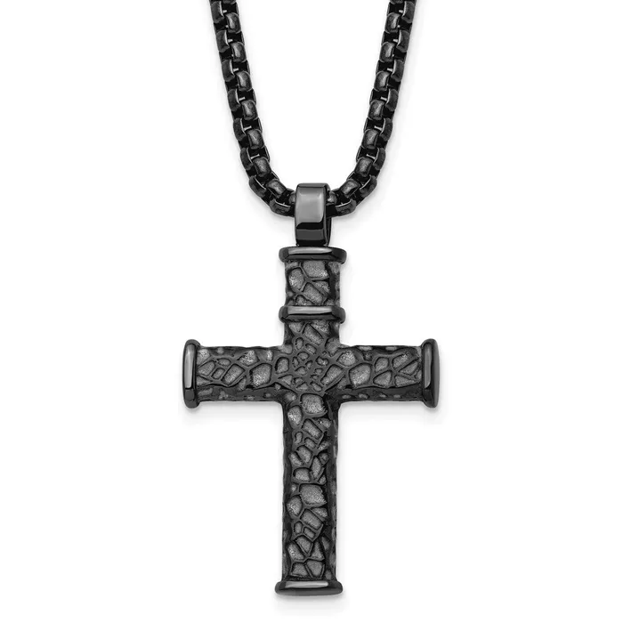 TreasureFineJewelers Necklaces Chisel Stainless Steel Brushed Polished and Textured Gun Metal IPplated Cross Pendant on a 24 inch Box Chain Necklace TreasureFineJewelers Necklaces Chisel Stainless Steel Brushed Polished and Textured Gun Metal IPplated Cross Pendant on a 24 inch Box Chain Necklace