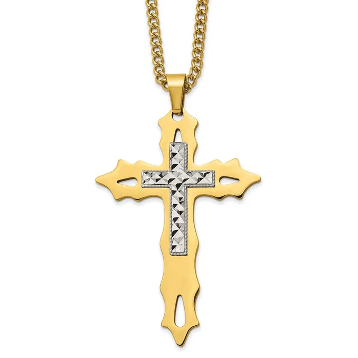 TreasureFineJewelers Necklaces Chisel Stainless Steel Polished Yellow IPplated Diamond Cut Cross Pendant on a 24 inch Curb Chain Necklace TreasureFineJewelers Necklaces Chisel Stainless Steel Polished Yellow IPplated Diamond Cut Cross Pendant on a 24 inch Curb Chain Necklace