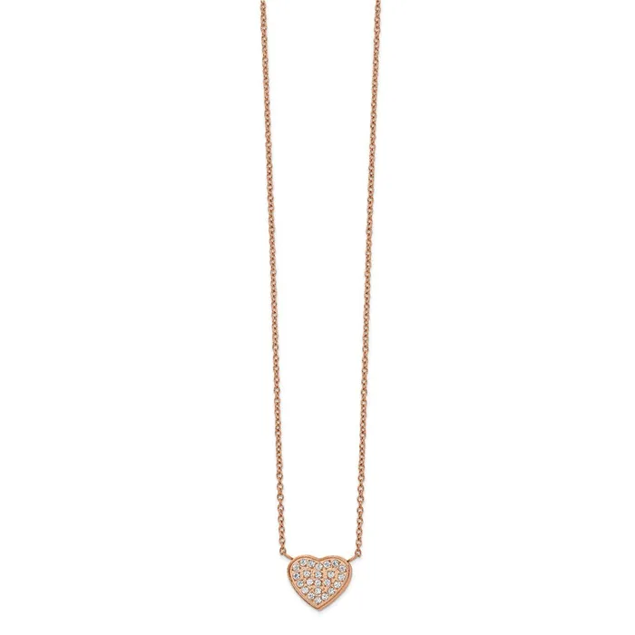 TreasureFineJewelers Necklaces Stainless Steel Polished Rose IP CZ Heart 1725in w1in ext Necklace TreasureFineJewelers Necklaces Stainless Steel Polished Rose IP CZ Heart 1725in w1in ext Necklace