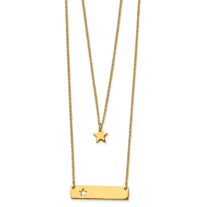 TreasureFineJewelers Necklaces Stainless Steel Polished Yellow IP StarBar Multi Strand 15in ext Necklace TreasureFineJewelers Necklaces Stainless Steel Polished Yellow IP StarBar Multi Strand 15in ext Necklace