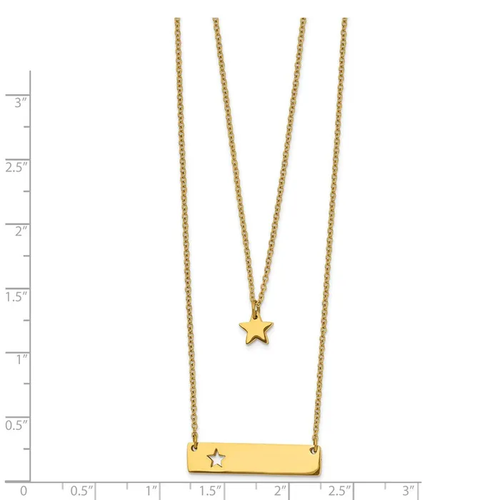 TreasureFineJewelers Necklaces Stainless Steel Polished Yellow IP StarBar Multi Strand 15in ext Necklace