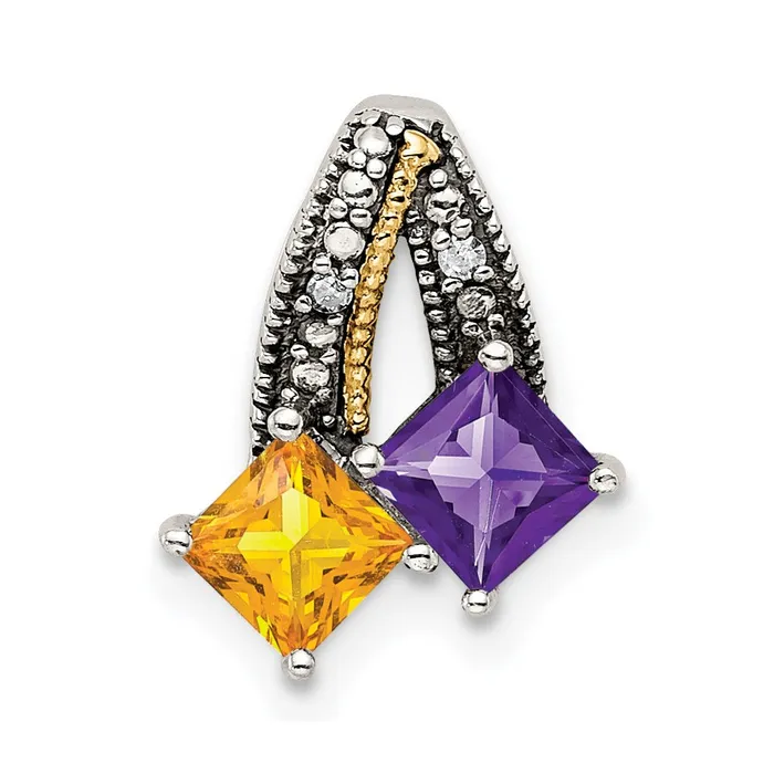TreasureFineJewelers Necklaces Sterling Silver 14k Twostone and Diamond Mothers Pendant