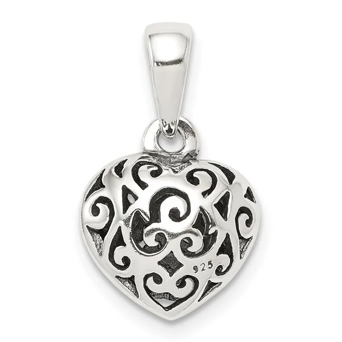 TreasureFineJewelers Necklaces Sterling Silver Antique Filigree Puff Heart Pendant TreasureFineJewelers Necklaces Sterling Silver Antique Filigree Puff Heart Pendant