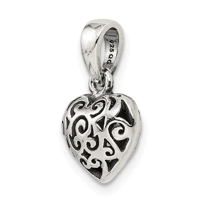 TreasureFineJewelers Necklaces Sterling Silver Antique Filigree Puff Heart Pendant