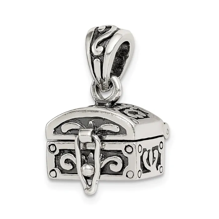 TreasureFineJewelers Necklaces Sterling Silver Antiqued Chest Pendant