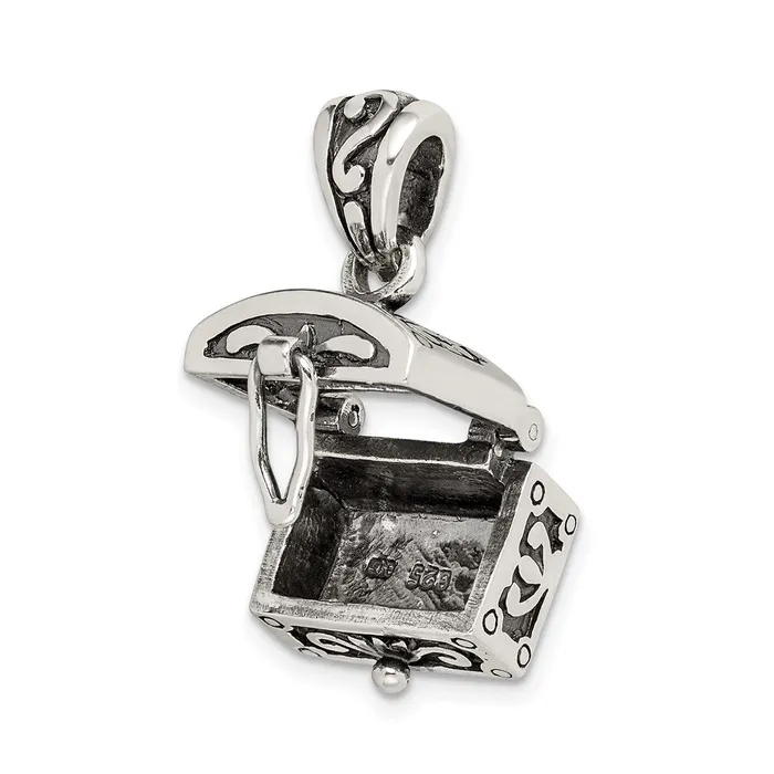 TreasureFineJewelers Necklaces Sterling Silver Antiqued Chest Pendant