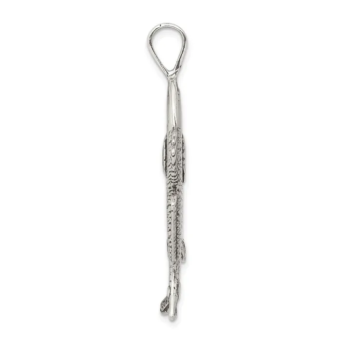 TreasureFineJewelers Necklaces Sterling Silver Antiqued Textured Fish Pendant