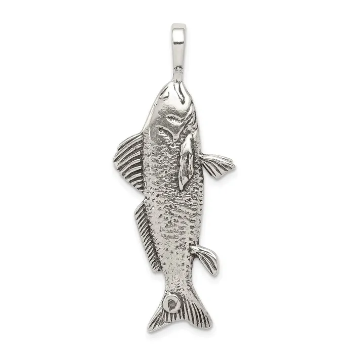 TreasureFineJewelers Necklaces Sterling Silver Antiqued Textured Fish Pendant