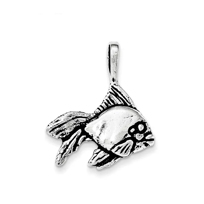 TreasureFineJewelers Necklaces Sterling Silver Antiqued Textured Goldfish wlong Fins Chain Slide TreasureFineJewelers Necklaces Sterling Silver Antiqued Textured Goldfish wlong Fins Chain Slide