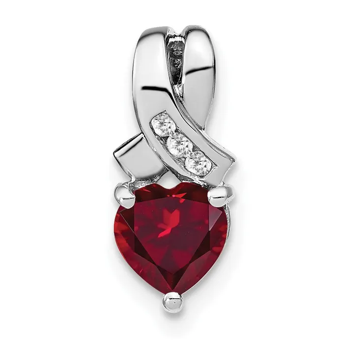TreasureFineJewelers Necklaces Sterling Silver Created Ruby and Diamond Pendant TreasureFineJewelers Necklaces Sterling Silver Created Ruby and Diamond Pendant