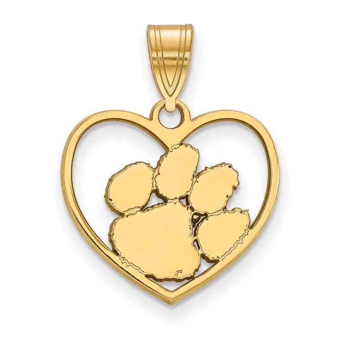 TreasureFineJewelers Necklaces Sterling Silver Goldplated Clemson University Tiger Paw Heart Pendant TreasureFineJewelers Necklaces Sterling Silver Goldplated Clemson University Tiger Paw Heart Pendant